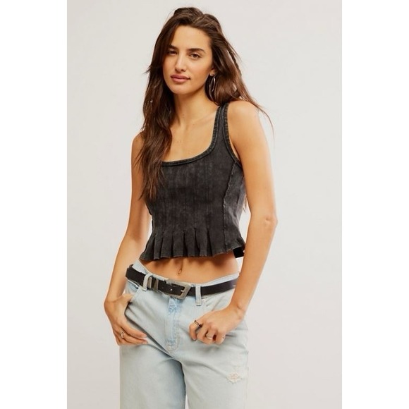 Free People Tops - Free People We The Free Roller Tank Top Size Large in  Acid Wash‎ Black NWOT